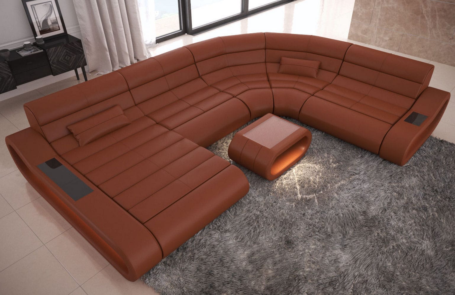 Leder Wohnlandschaft Concept XXL – Komfort & Stil hellbraun