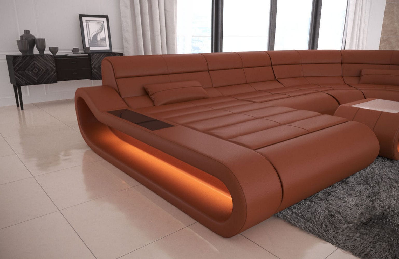 Leder Wohnlandschaft Concept XXL – Komfort & Stil hellbraun