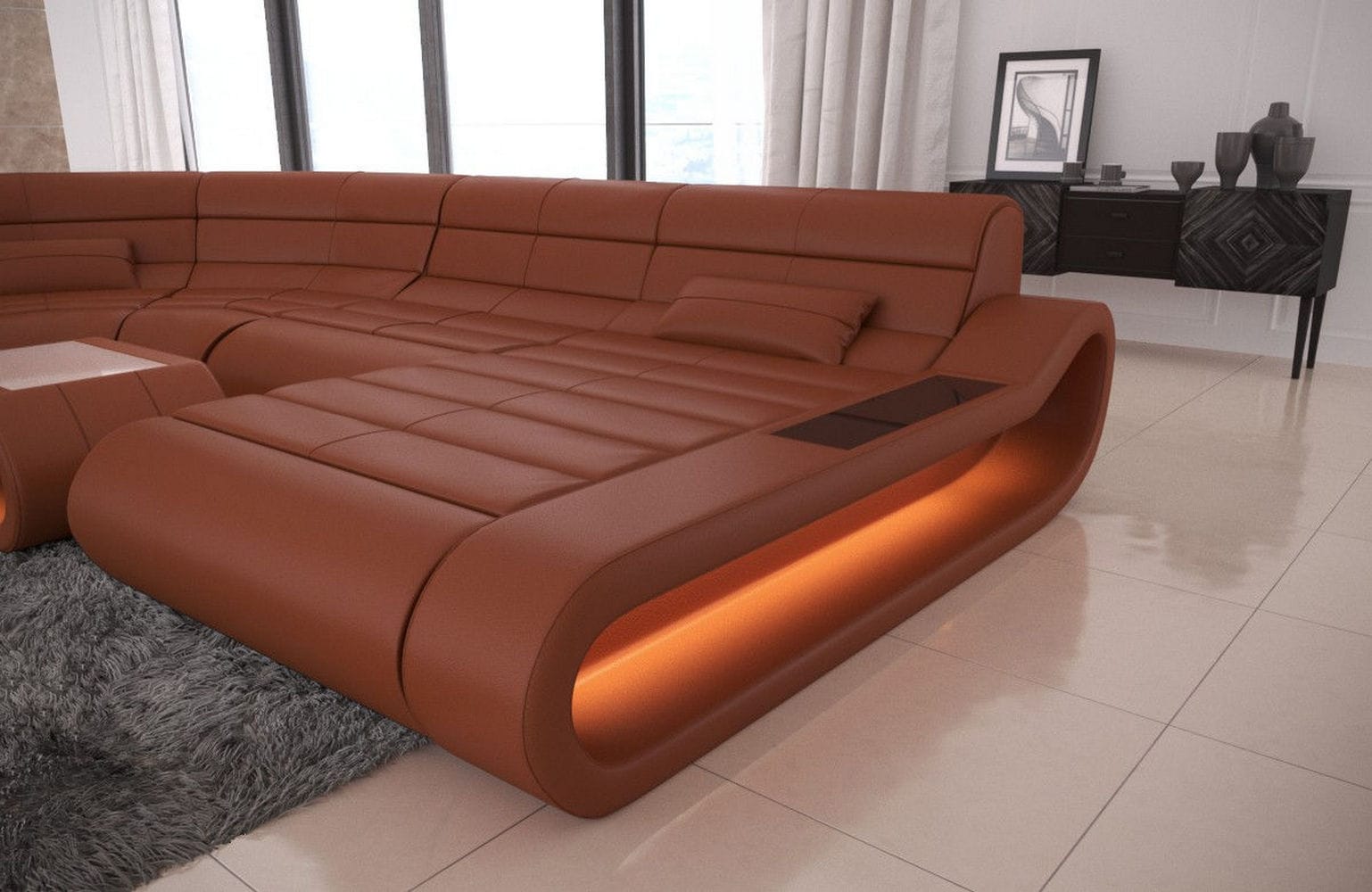 Leder Wohnlandschaft Concept XXL – Komfort & Stil hellbraun