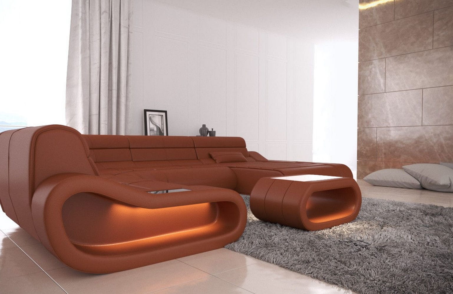 Leder Wohnlandschaft Concept XXL – Komfort & Stil hellbraun