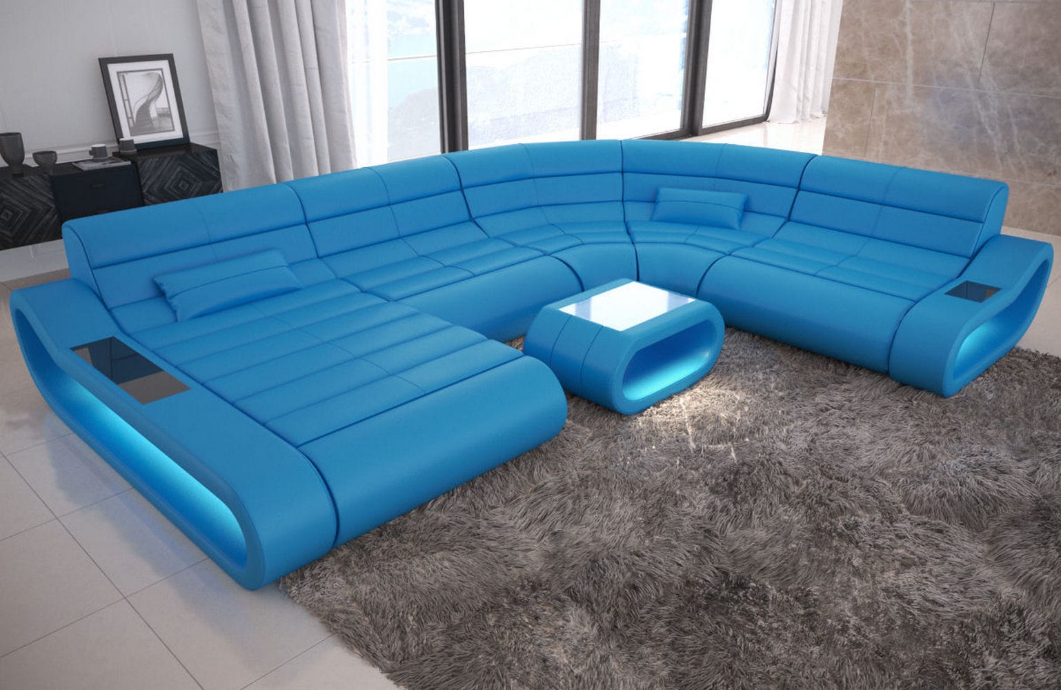 Leder Wohnlandschaft Concept XXL – Komfort & Stil blau