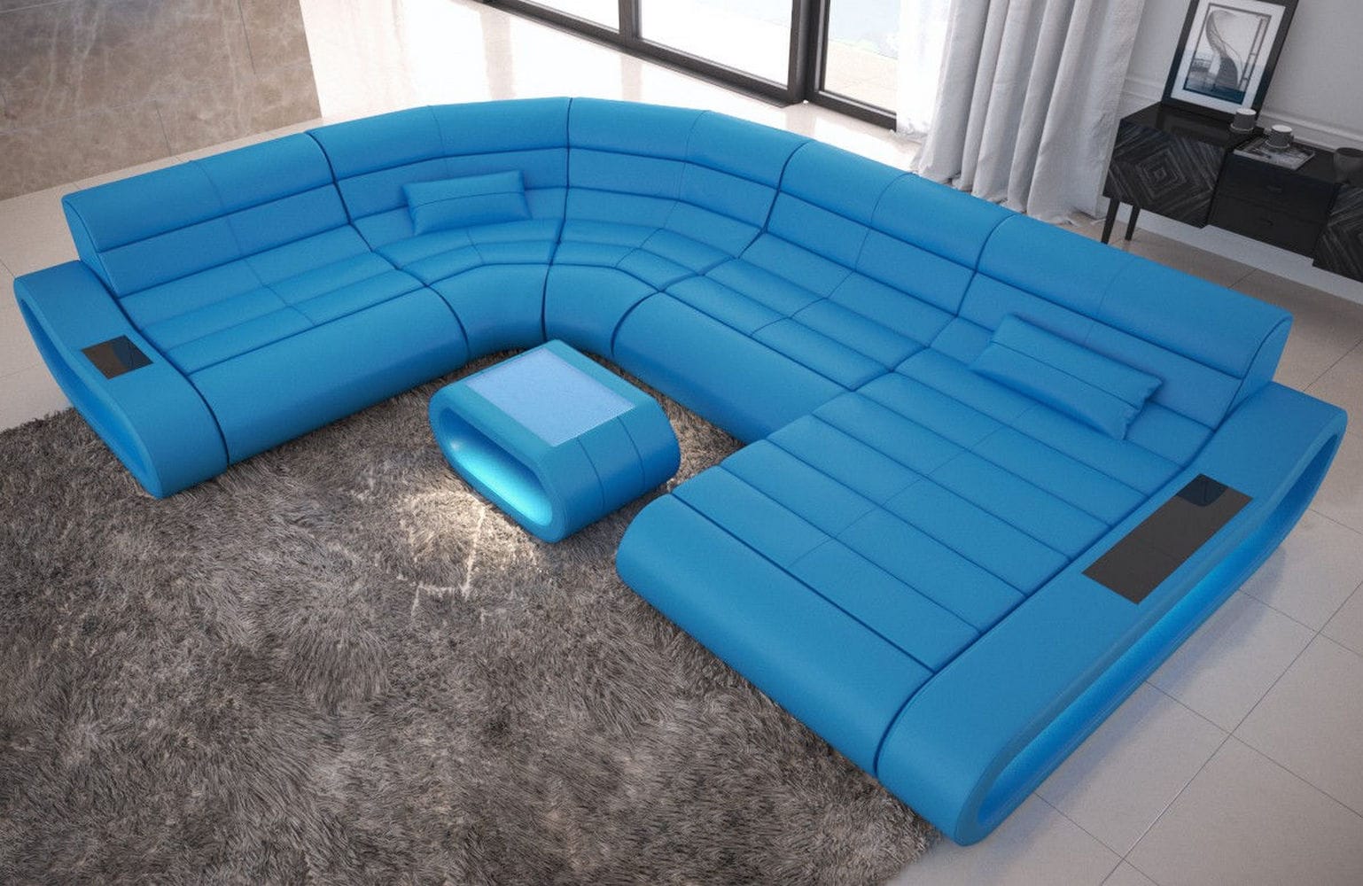 Leder Wohnlandschaft Concept XXL – Komfort & Stil blau