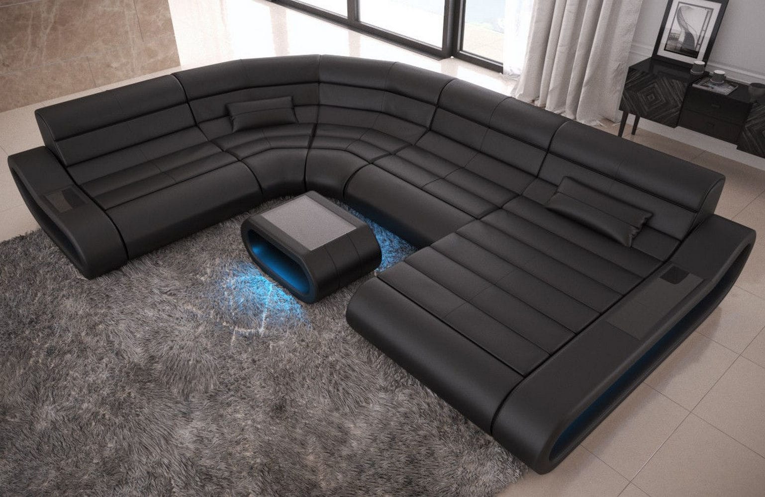 Leder Wohnlandschaft Concept XXL – Komfort & Stil schwarz