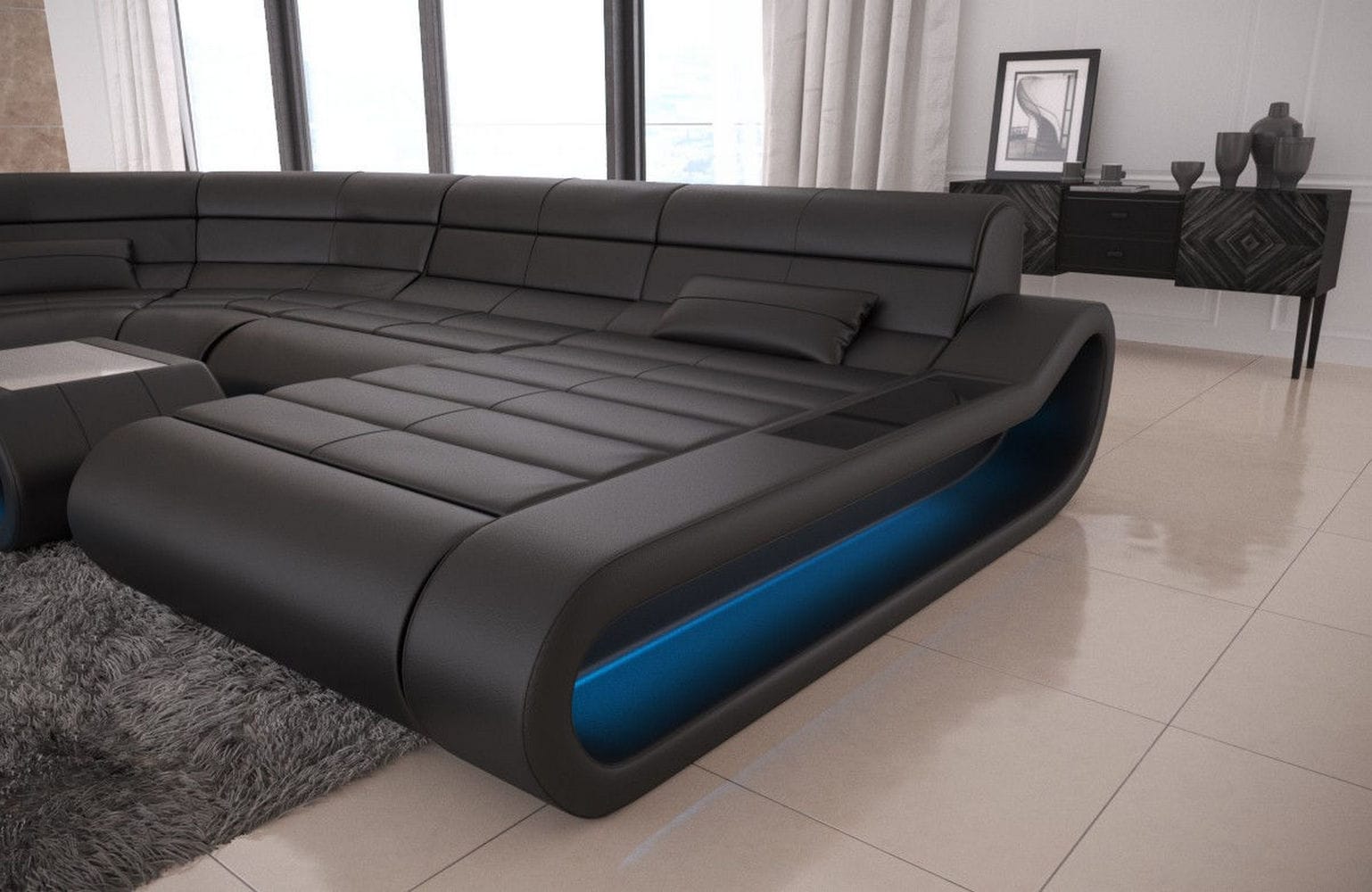 Leder Wohnlandschaft Concept XXL – Komfort & Stil schwarz