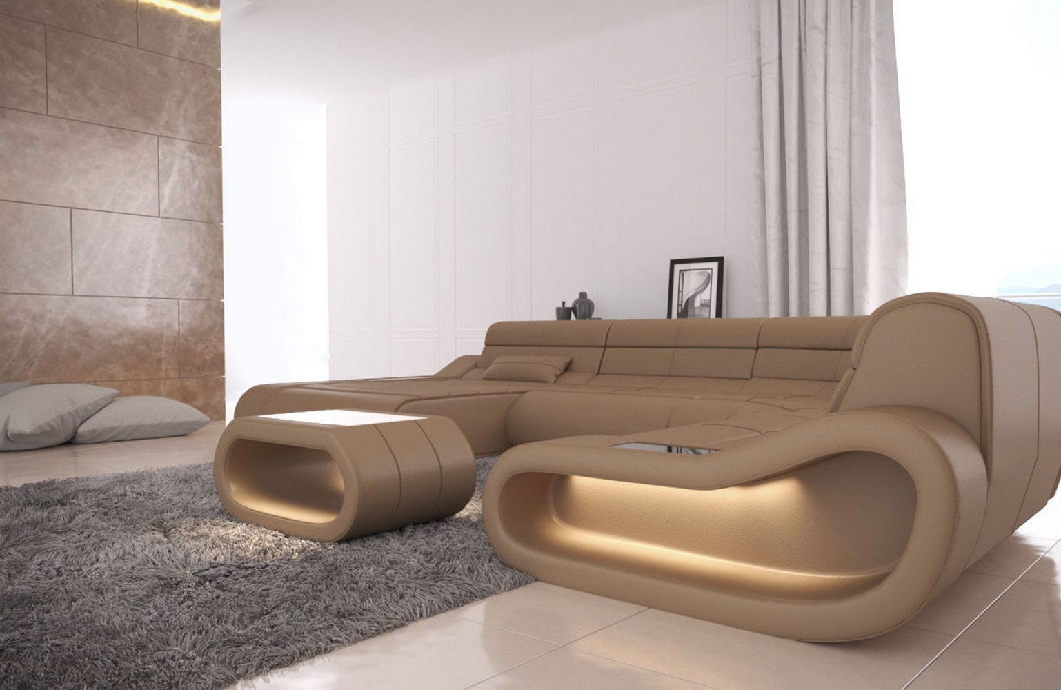 Leder Wohnlandschaft Concept XXL – Komfort & Stil sandbeige
