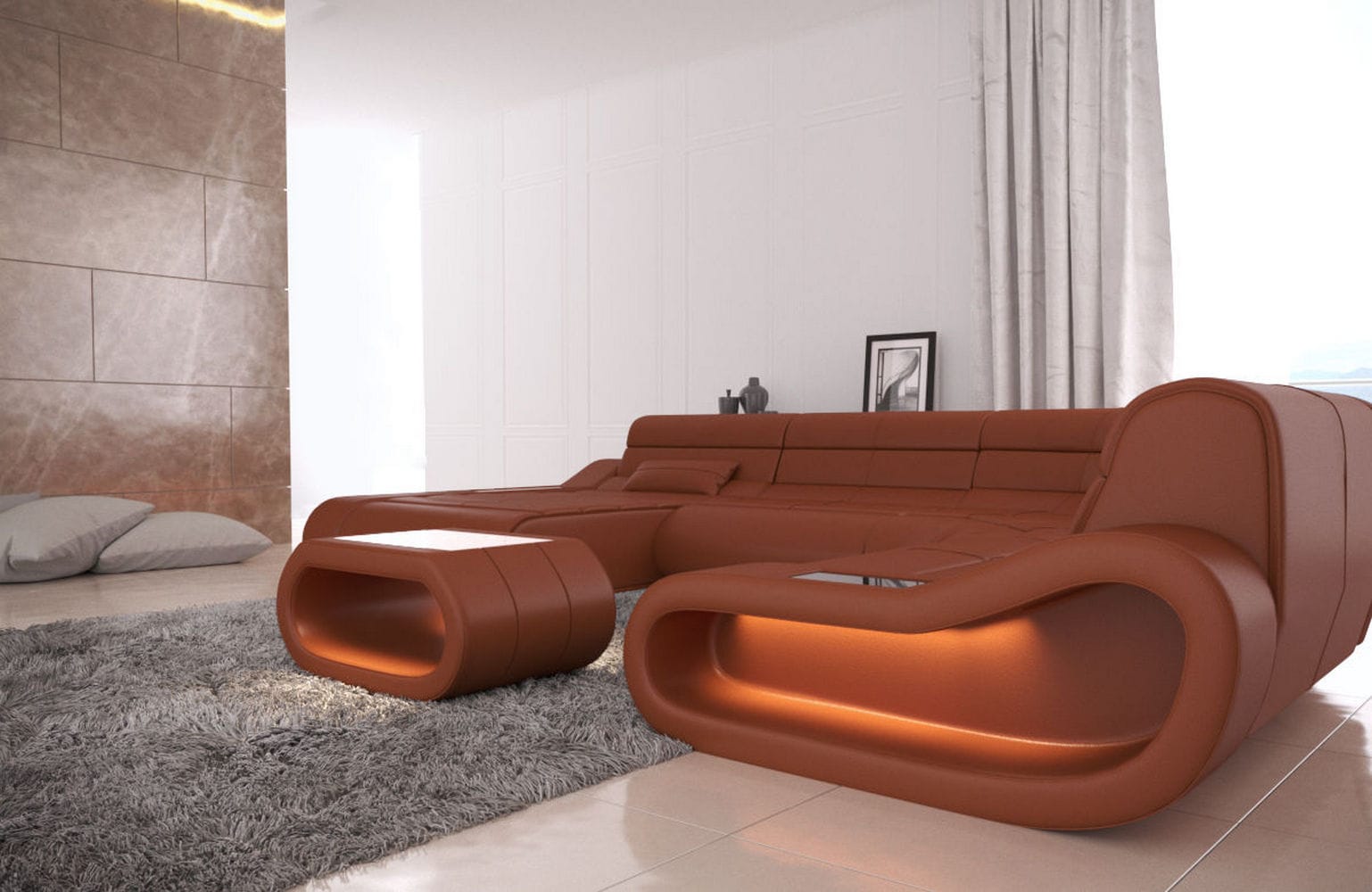 Leder Wohnlandschaft Concept XXL – Komfort & Stil hellbraun