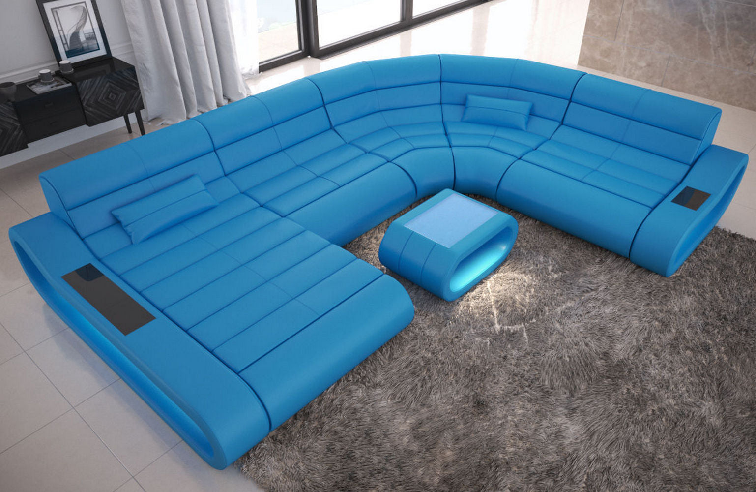 Leder Wohnlandschaft Concept XXL – Komfort & Stil blau