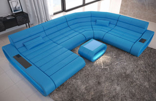 XXL Wohnlandschaft Concept U-Form in Leder blau