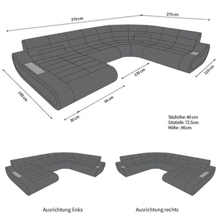 XXL Wohnlandschaft Concept U-Form in Leder blau