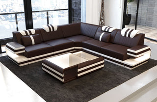 Ecksofa Ragusa Edles L-Form aus Leder dunkelbraun-weiß