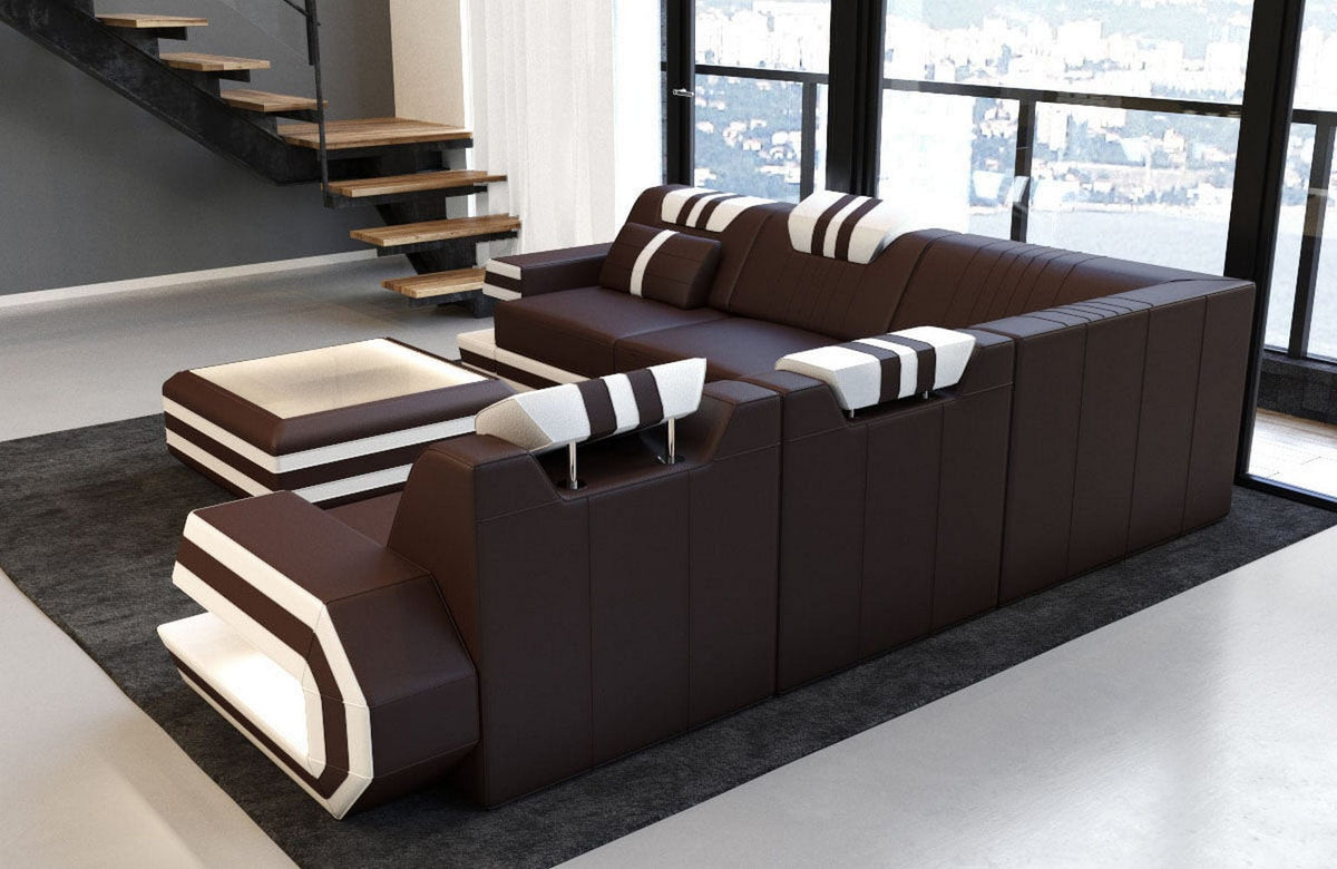 Ecksofa Ragusa Edles L-Form aus Leder dunkelbraun-weiß
