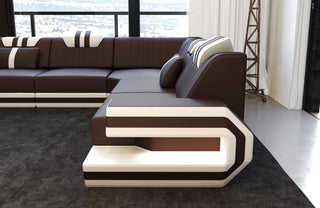 Ecksofa Ragusa Edles L-Form aus Leder dunkelbraun-weiß