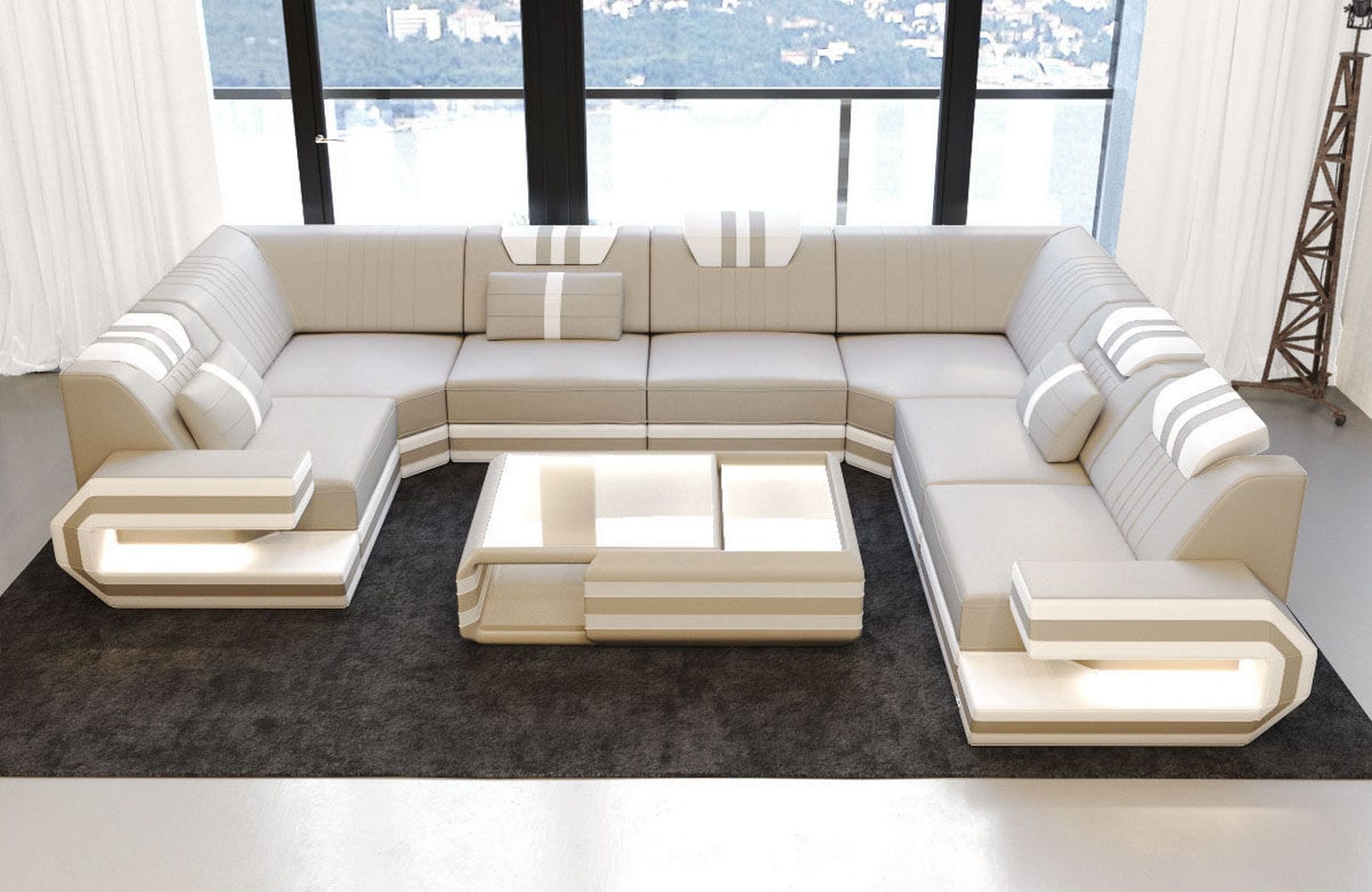 Designsofa Ragusa aus Leder beige-weiß