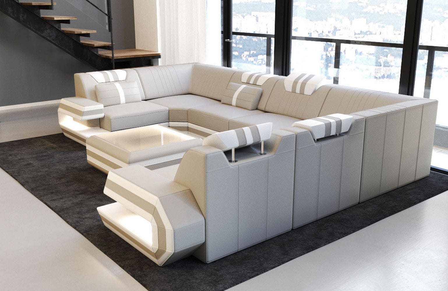 Designsofa Ragusa aus Leder beige-weiß