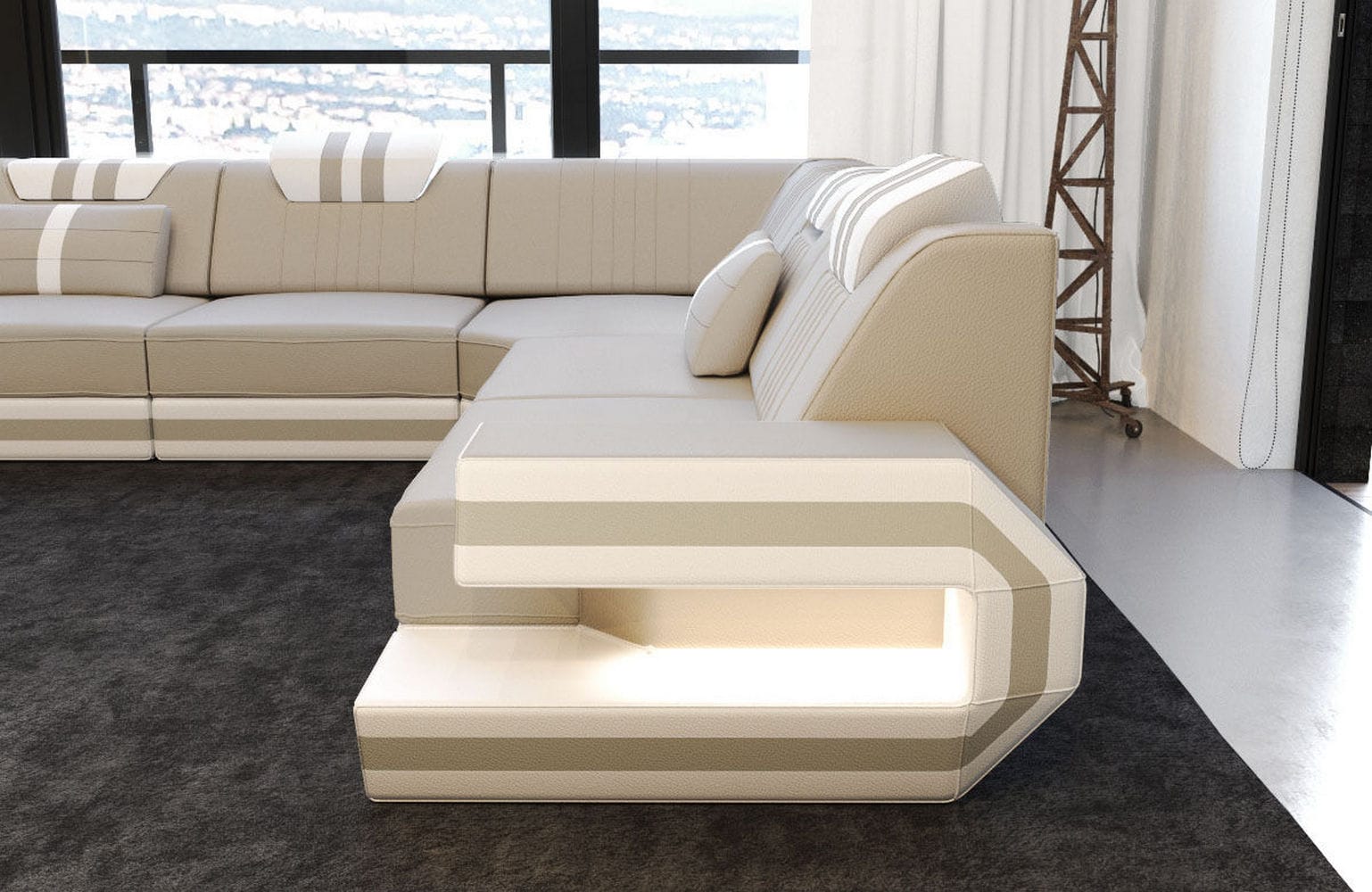 Designsofa Ragusa aus Leder beige-weiß