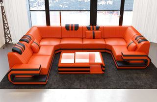 Designsofa Ragusa U-Form aus Leder orange-schwarz
