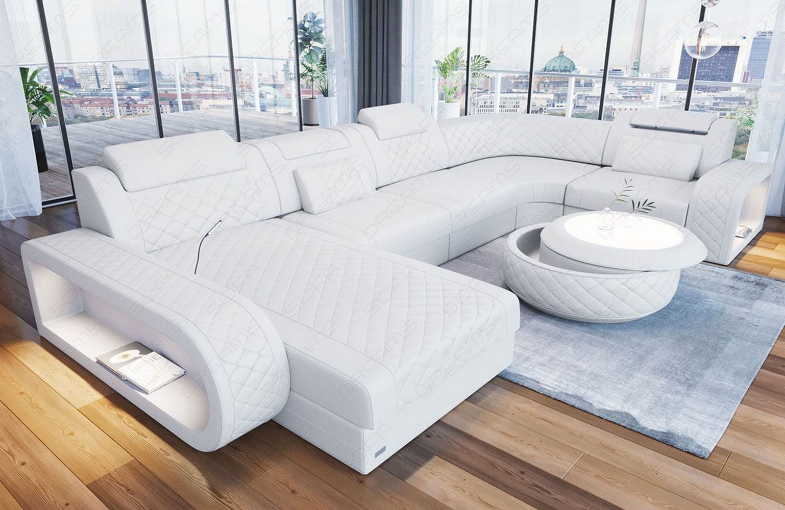 Mini Leder Wohnlandschaft Berlin U-Form Weiß