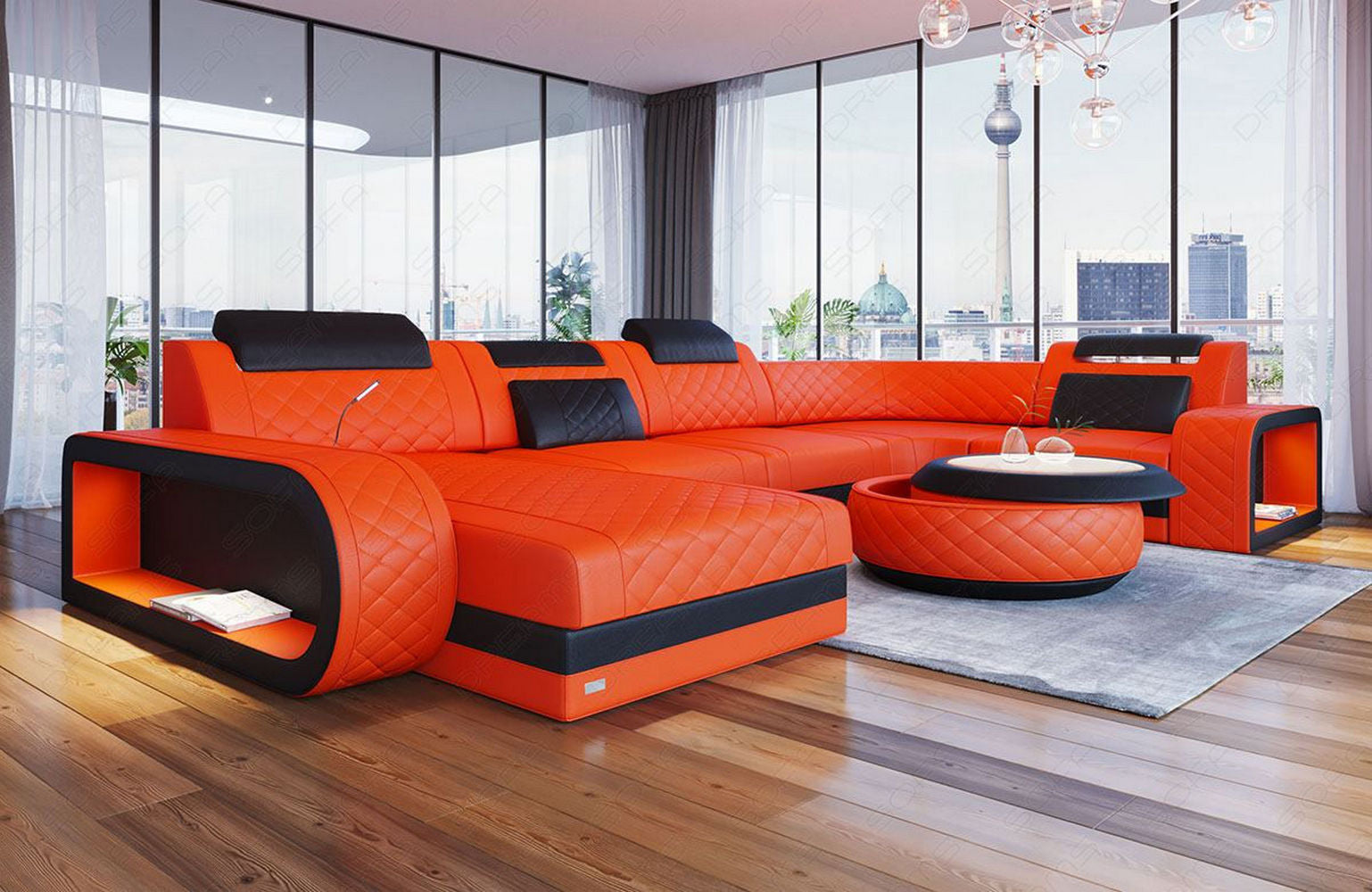 Mini Leder Wohnlandschaft Berlin U-Form