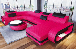 Mini Wohnlandschaft Berlin U-Form aus Leder Pink-Schwarz