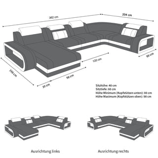 Mini Wohnlandschaft Berlin U-Form aus Leder Pink-Schwarz