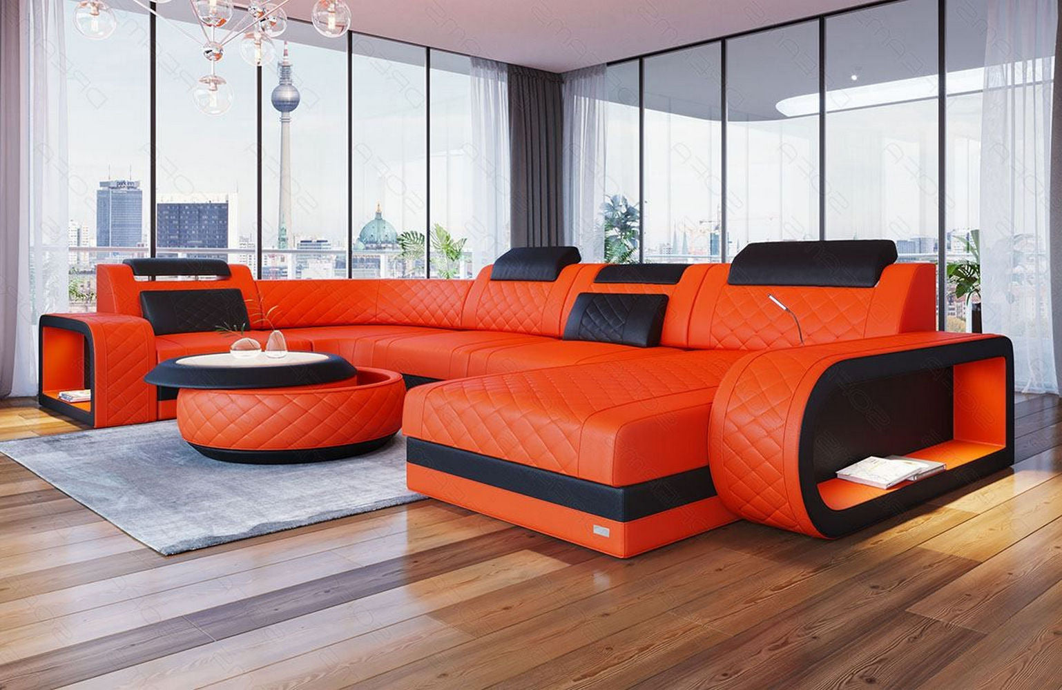 Leder Wohnlandschaft Berlin U-Form – Stil & Komfort