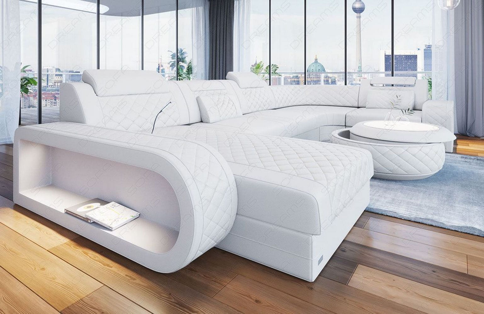 Leder Wohnlandschaft Berlin U-Form – Stil & Komfort weiß