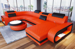Wohnlandschaft Berlin U-Form aus Leder orange-schwarz