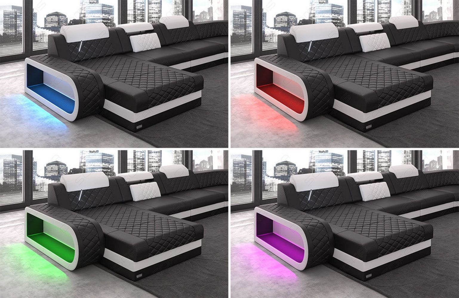 Leder Wohnlandschaft Berlin U-Form – Stil & Komfort pink-schwarz