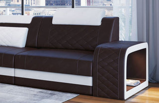 Mini Ecksofa Berlin L-Form in Leder Dunkelbraun-Weiß