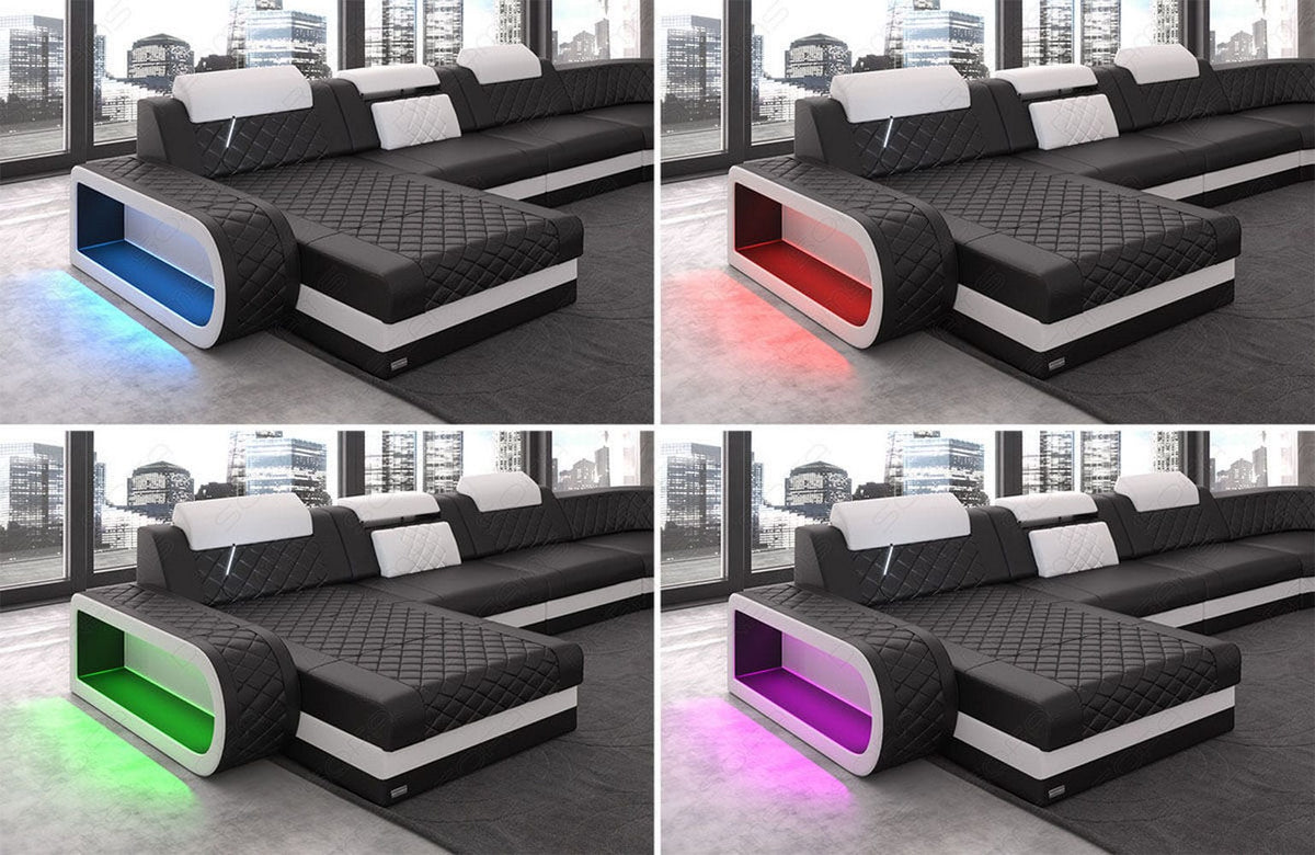Mini Ecksofa Berlin L-Form in Leder Dunkelbraun-Weiß