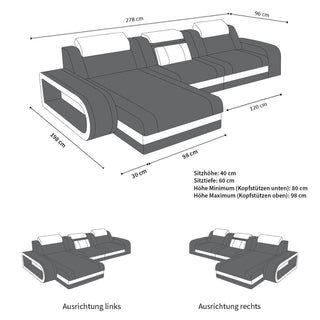 Mini Ecksofa Berlin L-Form in Leder Dunkelbraun-Weiß