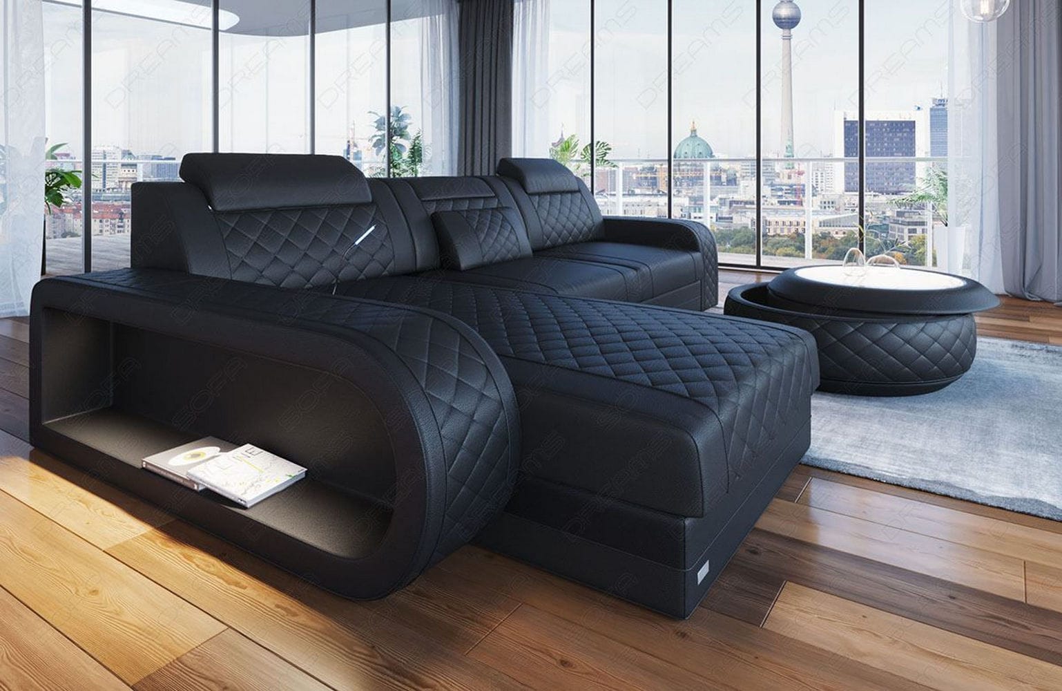 Ecksofa Berlin – Ledersofa für Ihr Zuhause schwarz