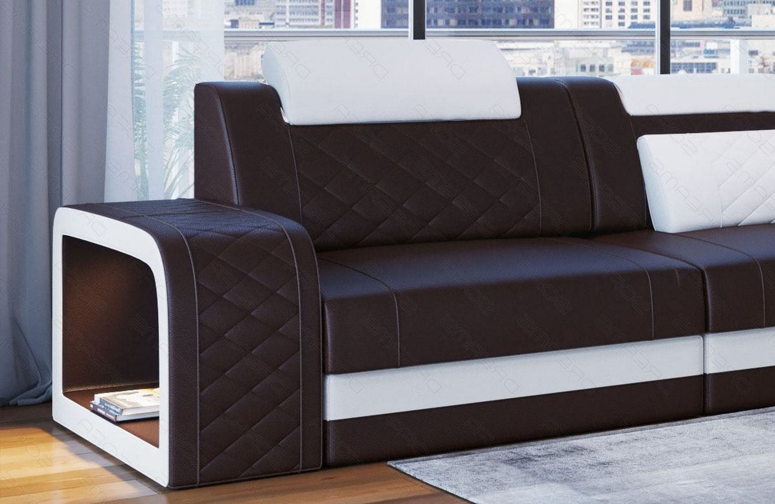 Ecksofa Berlin – Ledersofa für Ihr Zuhause dunkelbraun-weiß