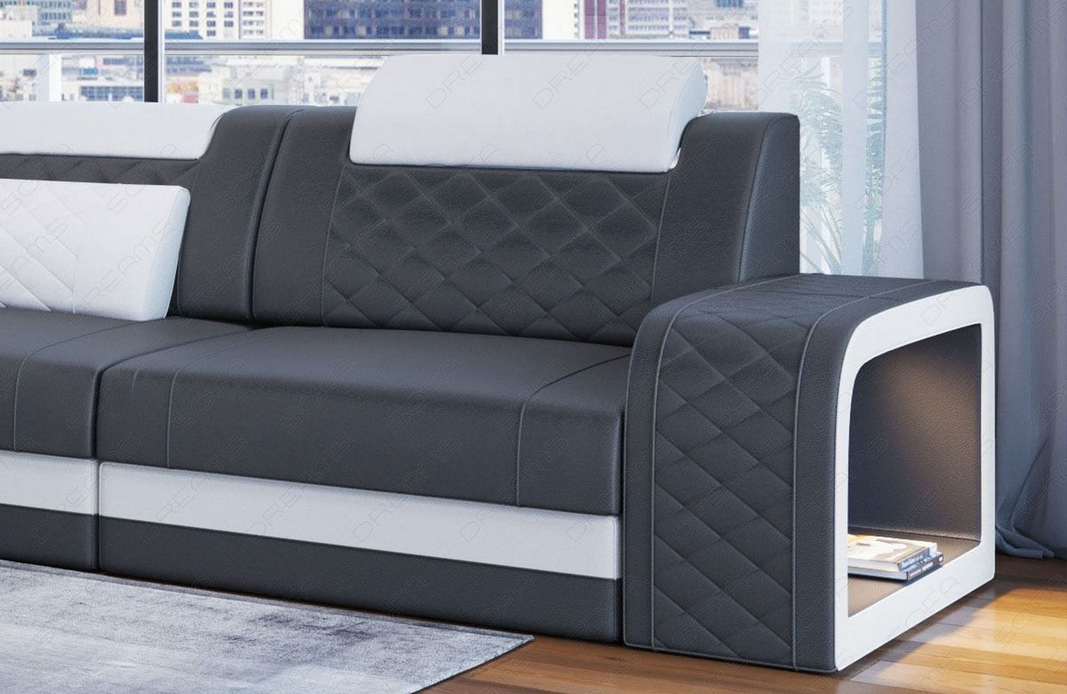 Ecksofa Berlin – Ledersofa für Ihr Zuhause grau-weiß