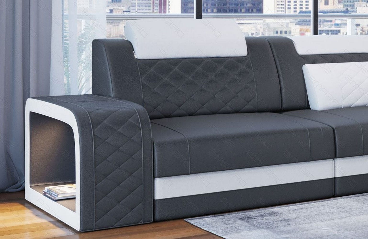 Ecksofa Berlin – Ledersofa für Ihr Zuhause grau-weiß