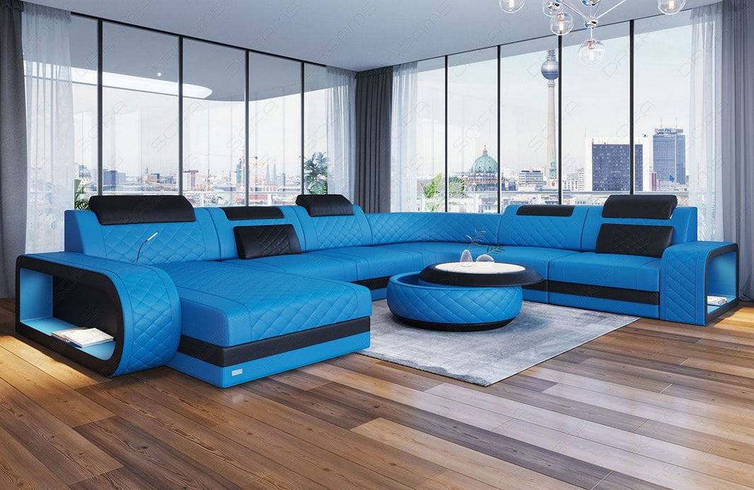 Mini XXL Wohnlandschaft Berlin U-Form aus Leder