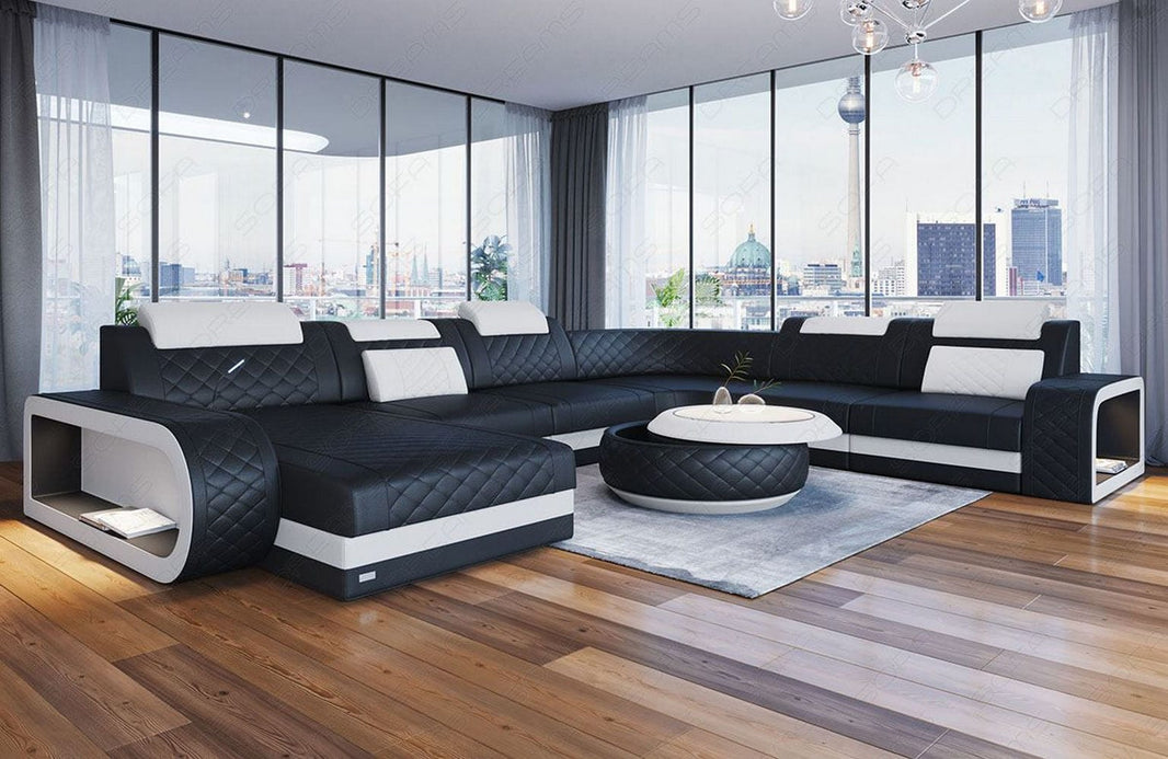 Mini XXL Wohnlandschaft Berlin U-Form aus Leder