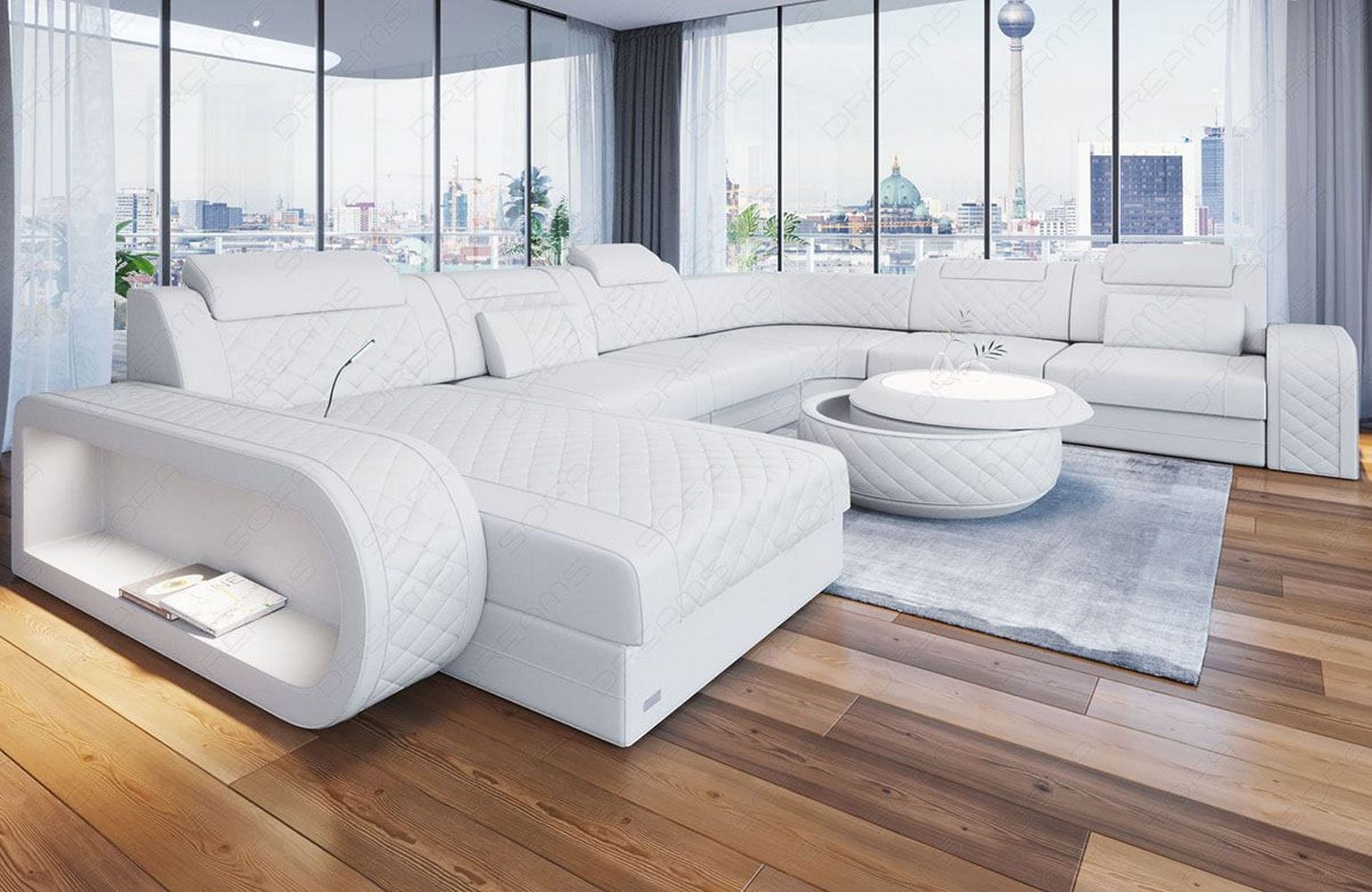 XXL Wohnlandschaft Berlin – Leder Sofa weiß