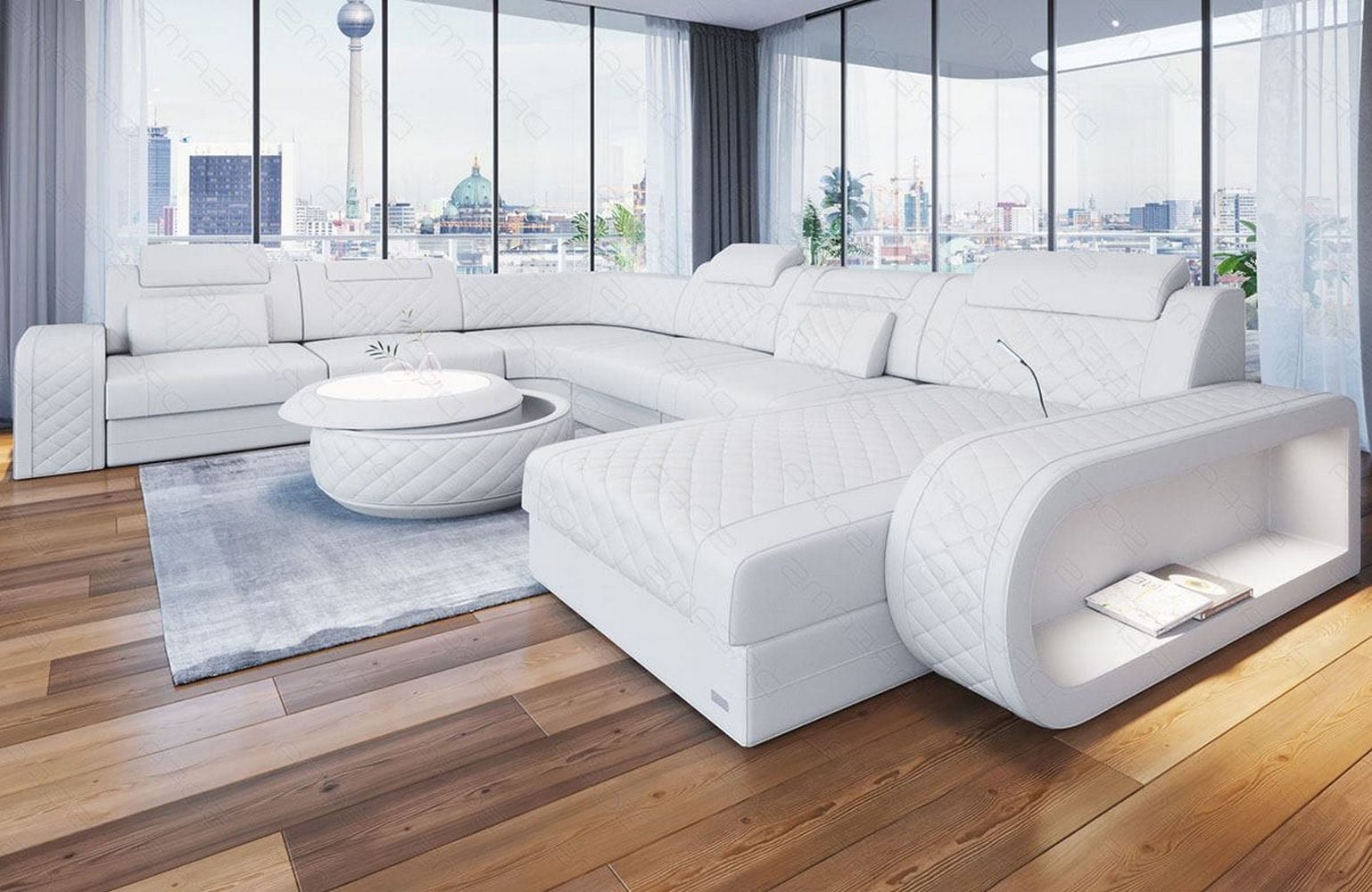 XXL Wohnlandschaft Berlin – Leder Sofa weiß