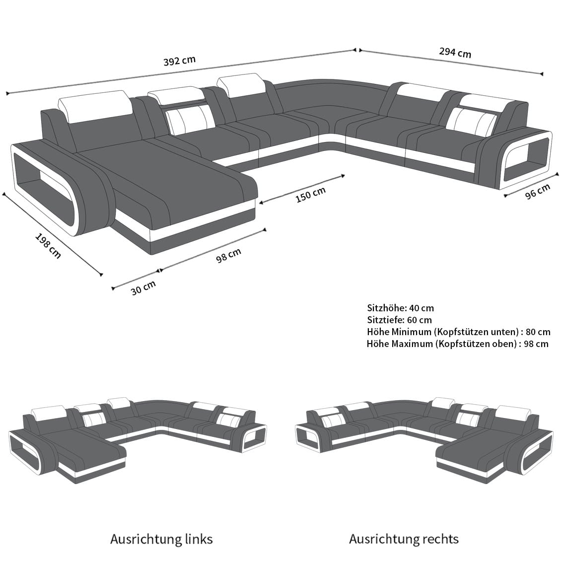 XXL Wohnlandschaft Berlin – Leder Sofa weiß