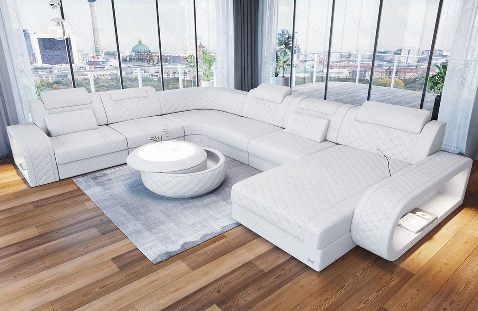 XXL Wohnlandschaft Berlin – Leder Sofa weiß