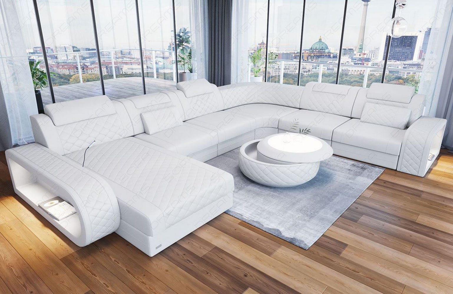 XXL Wohnlandschaft Berlin – Leder Sofa weiß