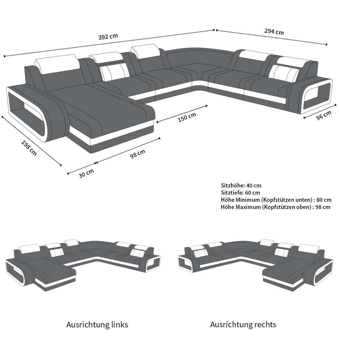 XXL Wohnlandschaft Berlin – Leder Sofa blau-schwarz