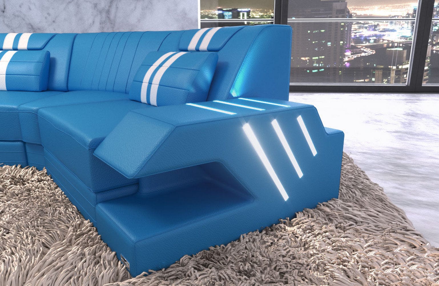 Sofa Venedig C in Leder blau-weiß