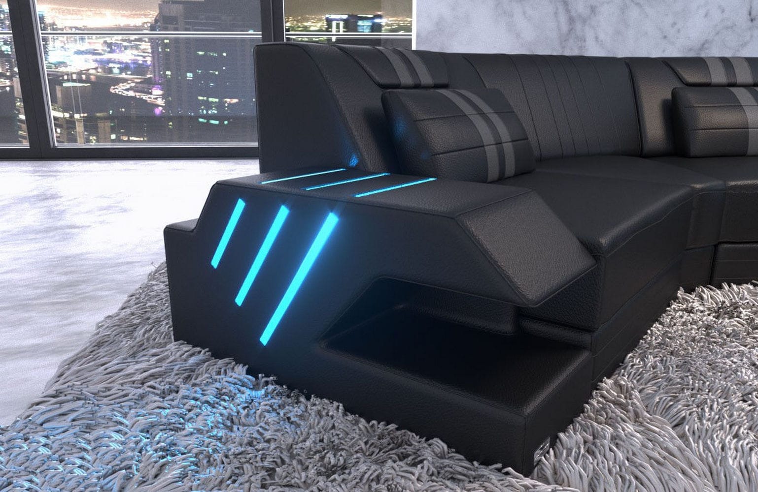Leder Couch Venedig C-Form – Komfort & Stil schwarz-grau