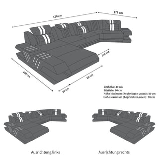 Sofa Venedig C-Form in Leder weiß-sandbeige