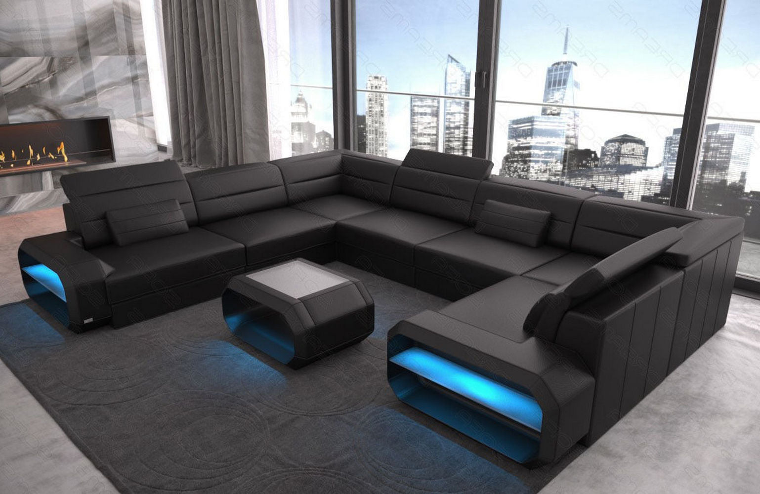 Leder Wohnlandschaft Verona U-Form Mini