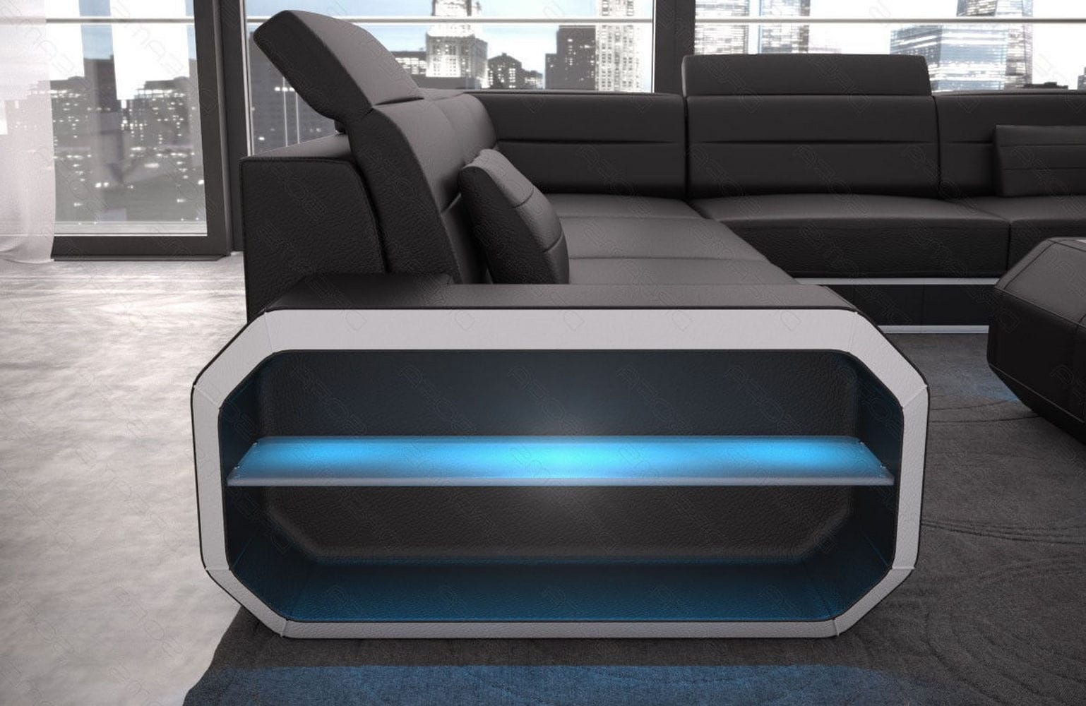 Leder Wohnlandschaft Verona U-Form Mini Schwarz-Weiß