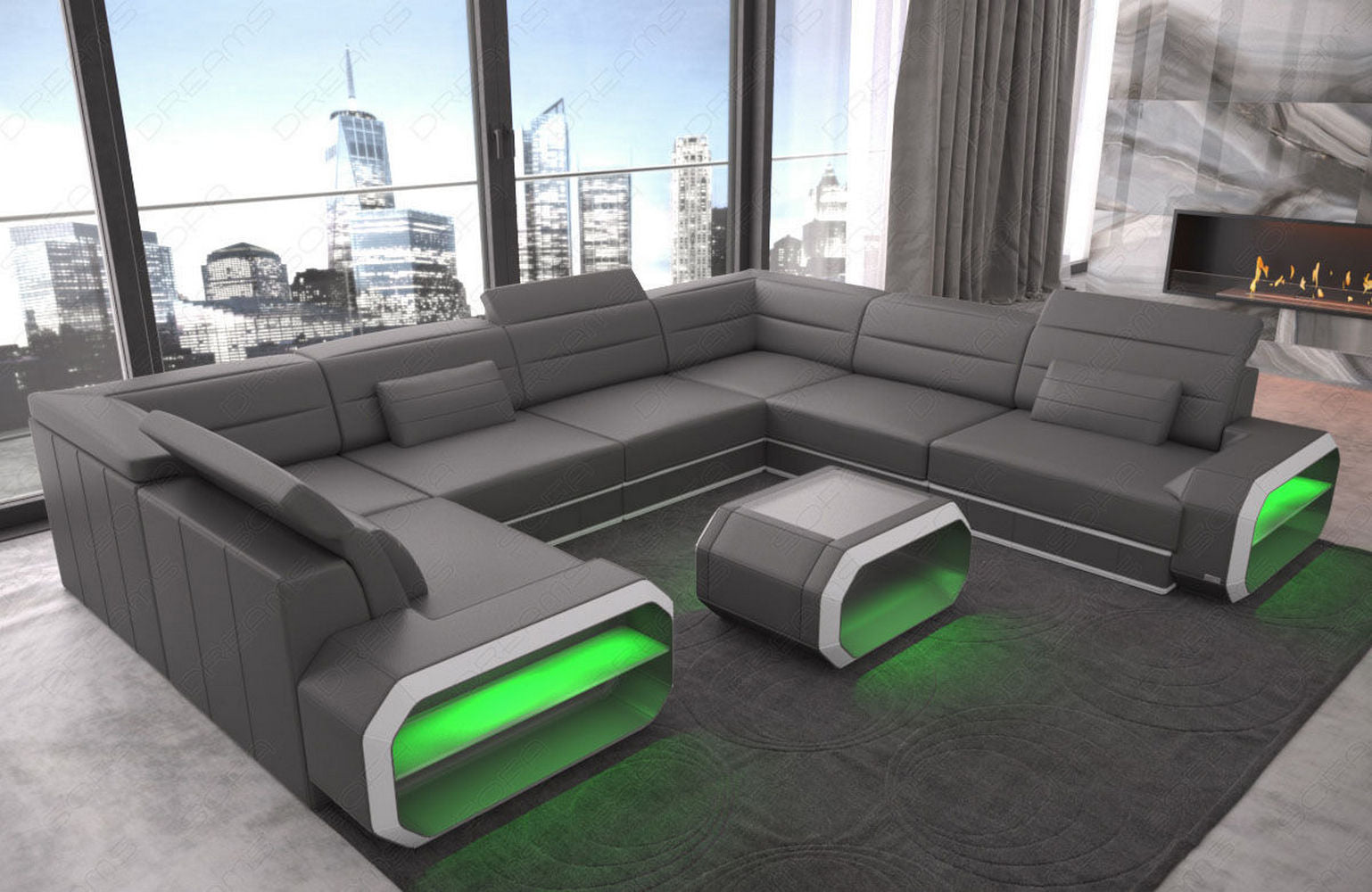 Leder Wohnlandschaft Verona U-Form Mini