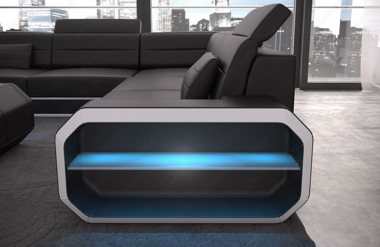 Leder Wohnlandschaft Verona U-Form Mini Schwarz-Weiß